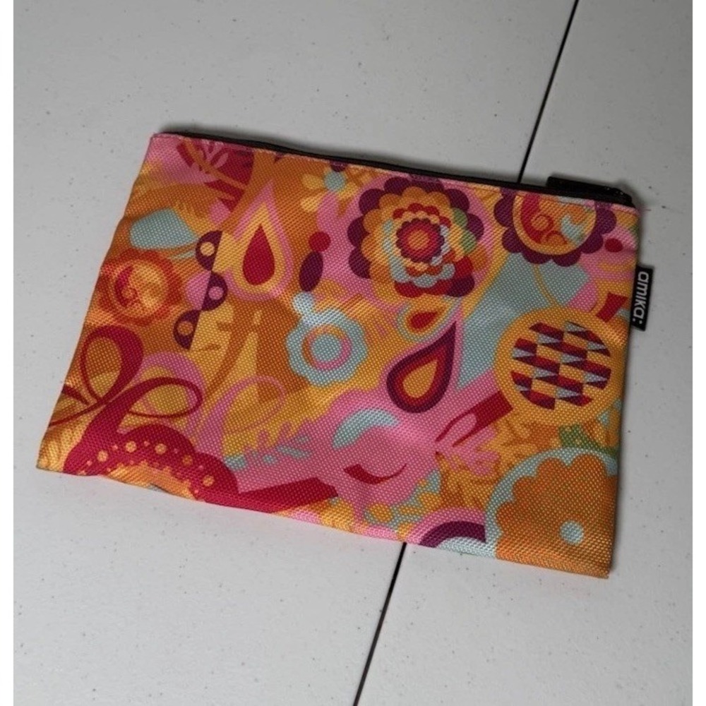 amika Multicolor Colorful Floral Pattern Zipper Makeup Bag Pouch Cosmetic Case